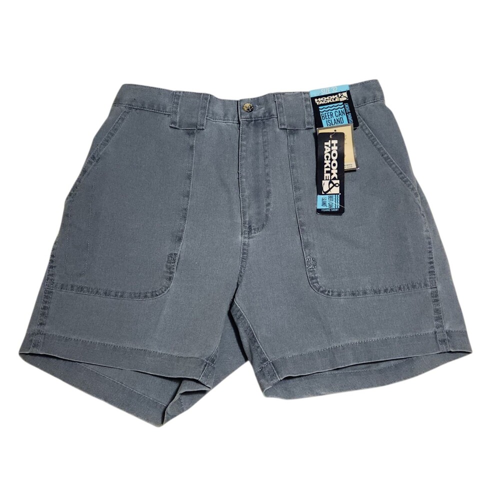 Hook & Tackle Beer Can Island Fishing Shorts Cotton Blue Chambray Mens 32